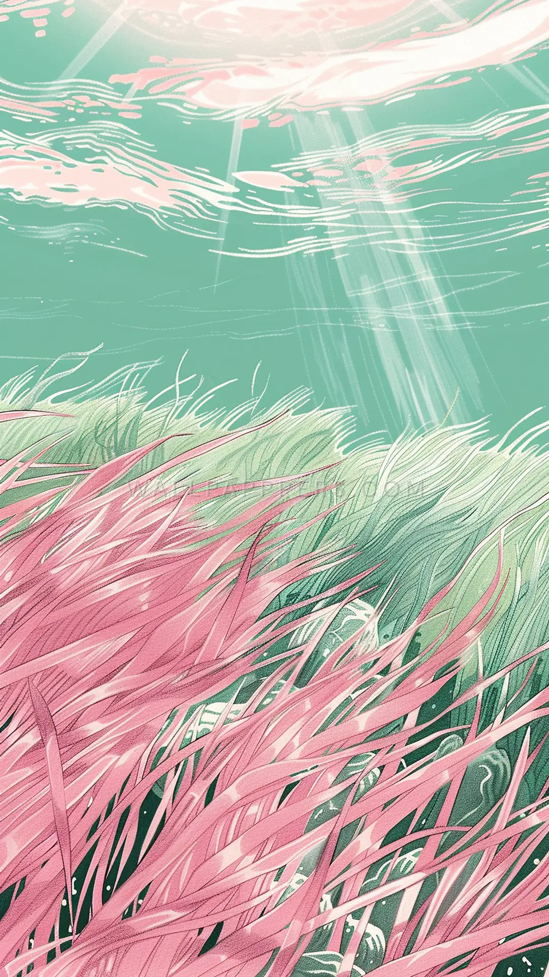 Undulating Sea Grass, AI-generated underwater phone wallpaper