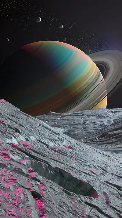 Ringed Gas Giant in Space, AI-generated cosmic phone wallpaper