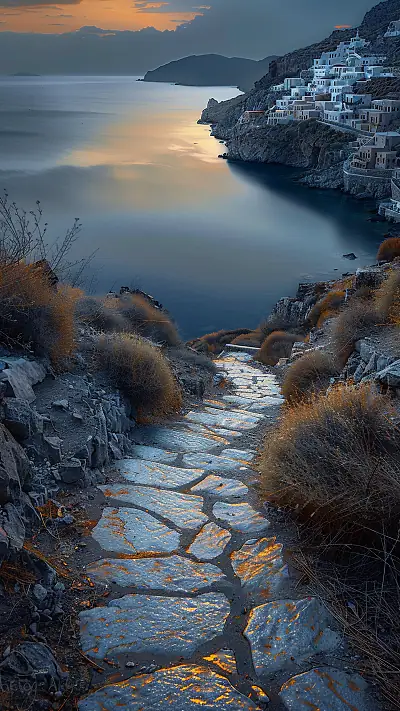 Path in the Greek Cyclades, AI-generated landscape phone wallpaper