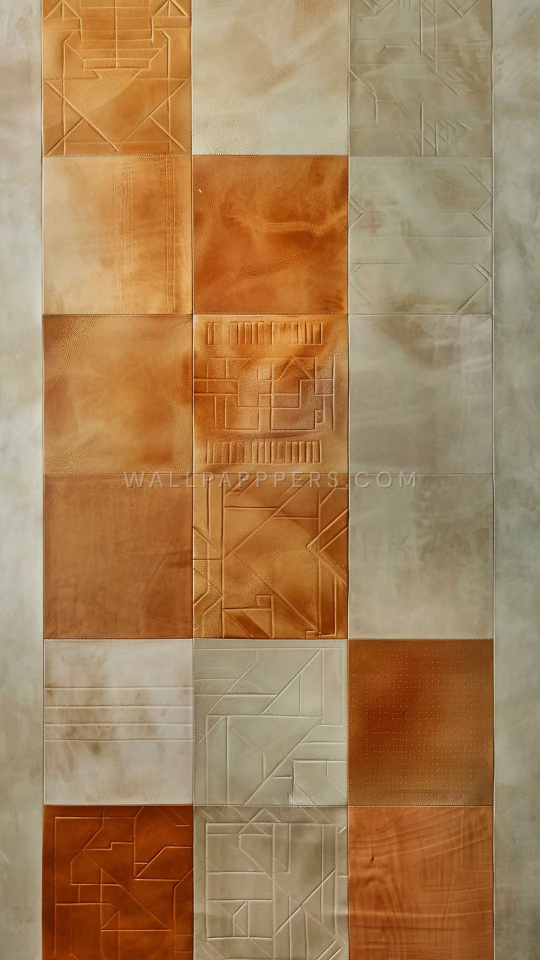 Textured Leather Tiles, AI-generated geometric phone wallpaper