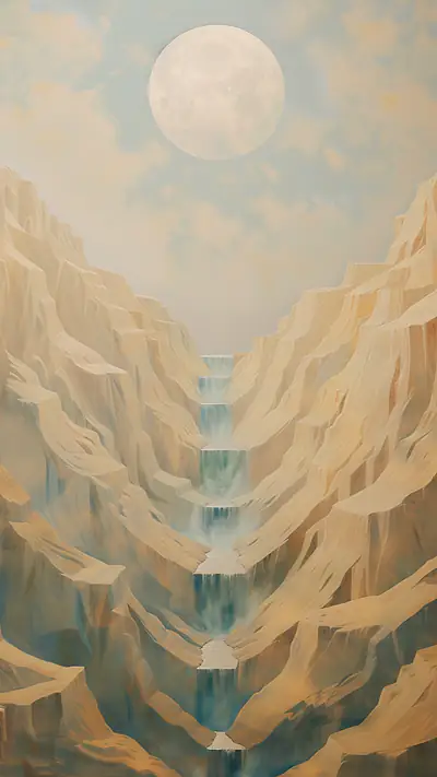 Desert Dunes and Cascade, AI-generated desert phone wallpaper