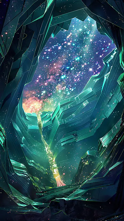 Lava Tube Skylight, AI-generated cosmic phone wallpaper