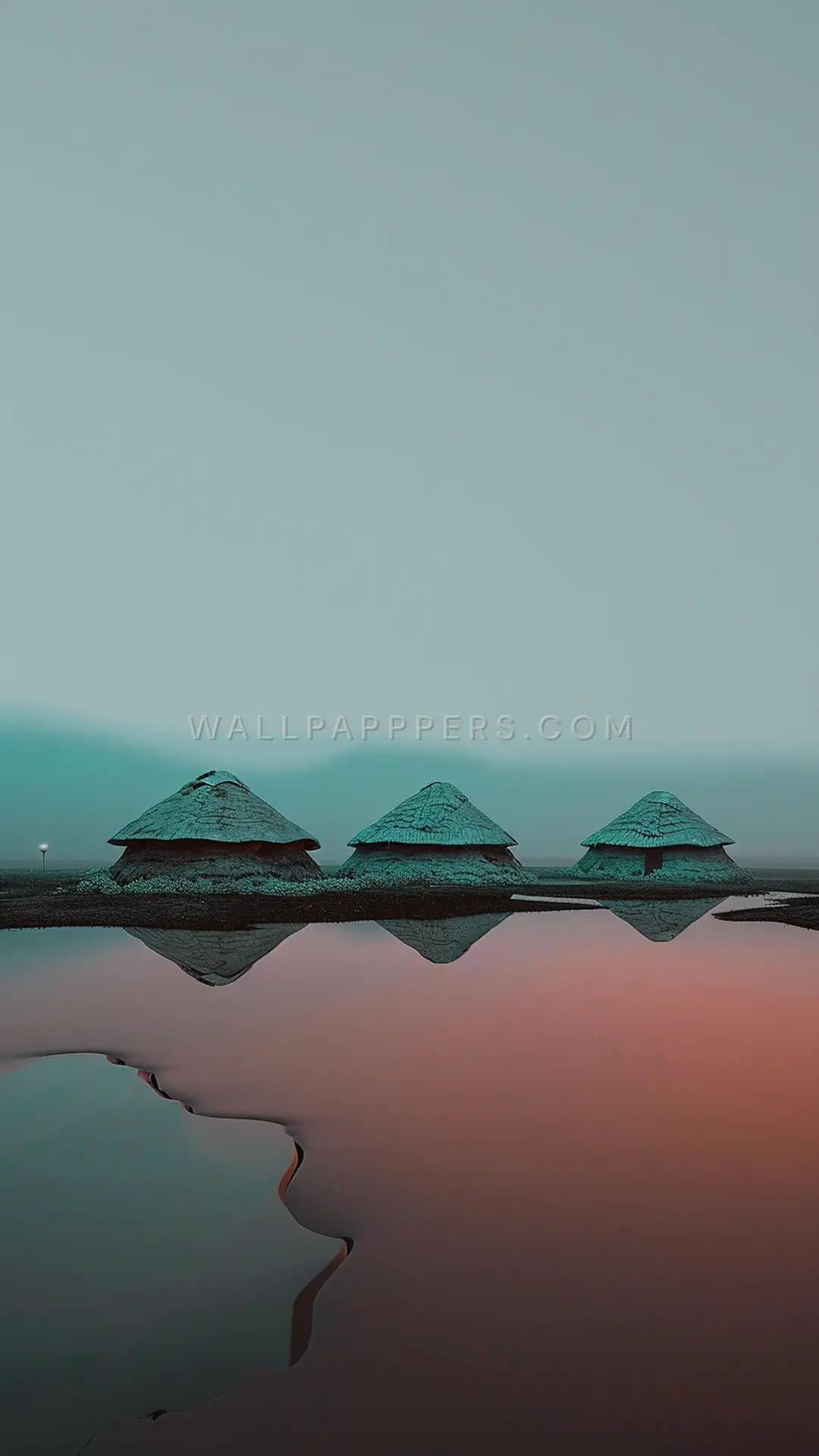 Abstract Maasai Huts Reflection, AI-generated minimalist phone wallpaper