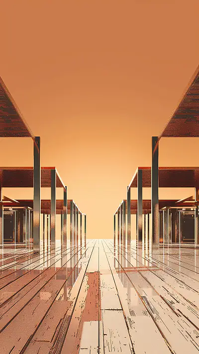 Yangon Teak Monastery Hall, AI-generated retro phone wallpaper