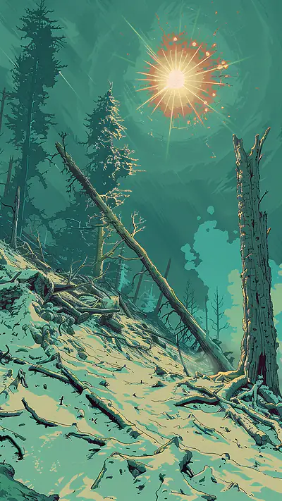 Forest Windthrow Scene, AI-generated forest phone wallpaper