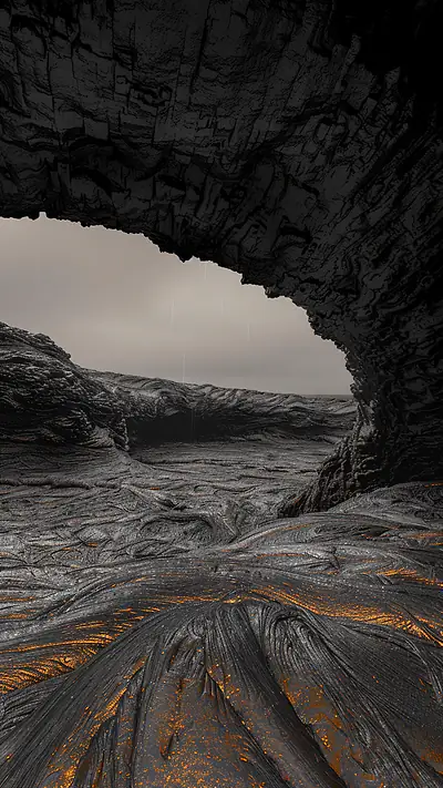 Lava Tube Skylight, AI-generated volcanic phone wallpaper