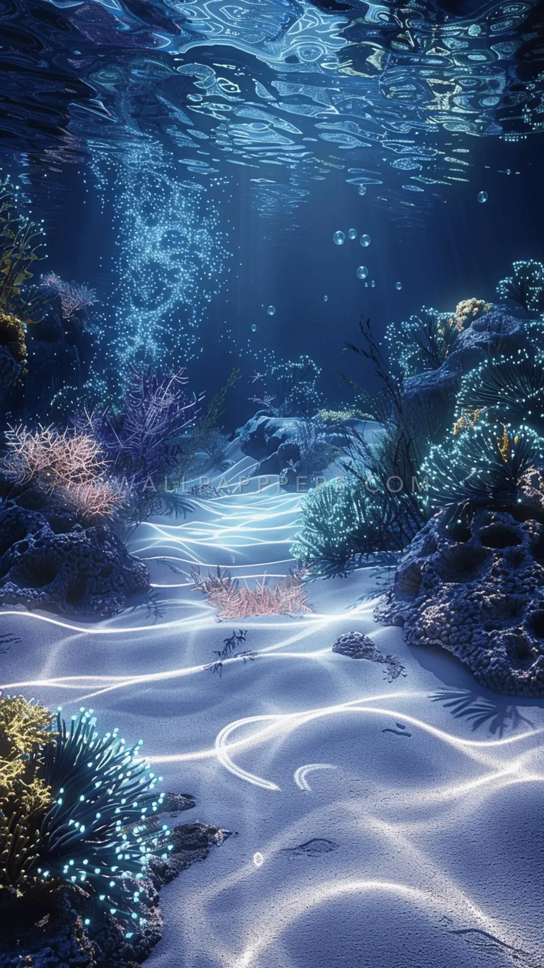 Underwater Scene With Corals, AI-generated underwater phone wallpaper