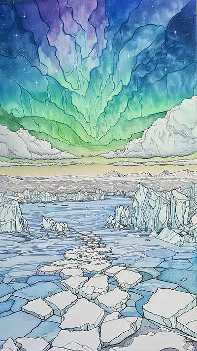Aurora Over Antarctic Peninsula, AI-generated aurora phone wallpaper