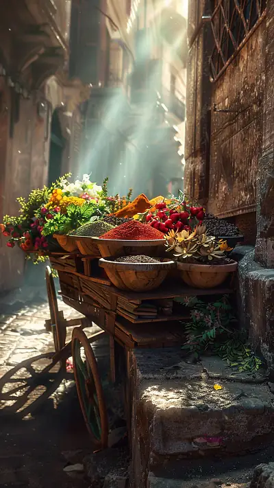 Spice Vendor Cart, AI-generated food phone wallpaper