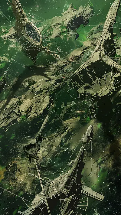 Wreck Field in Cosmic Void, AI-generated cosmic phone wallpaper