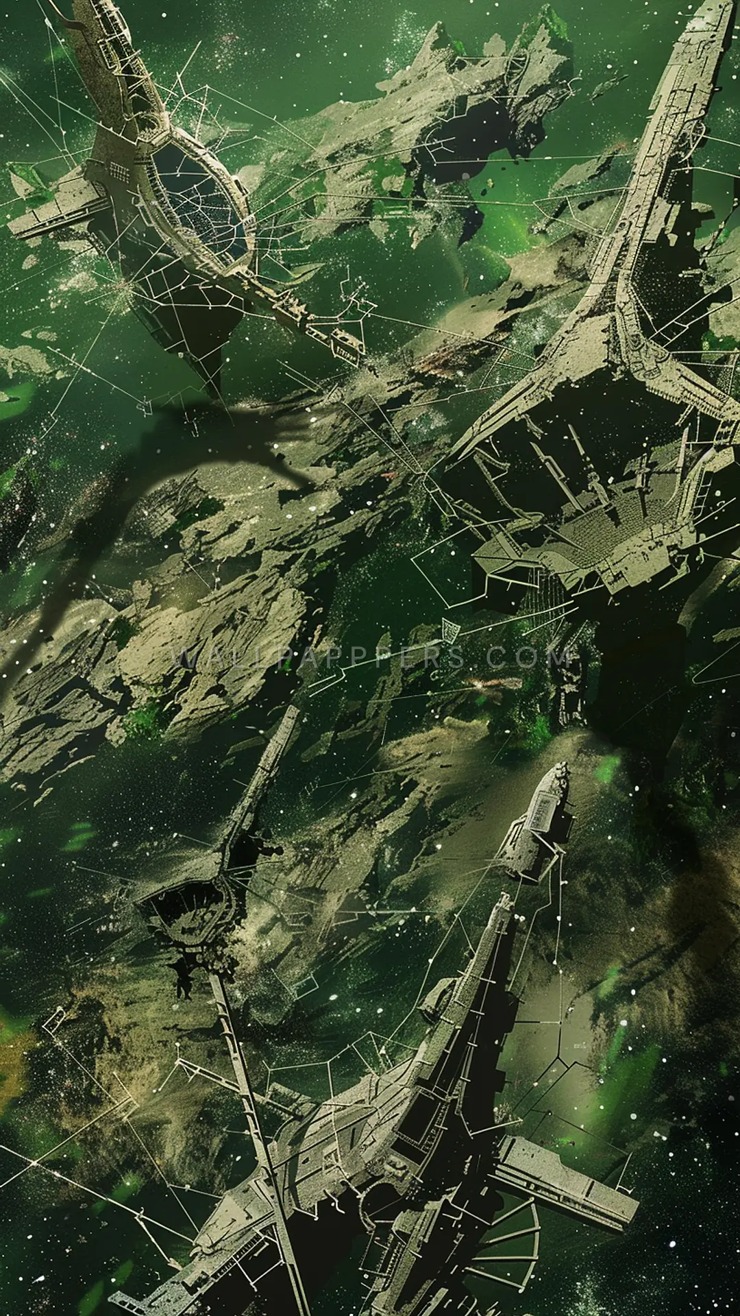 Wreck Field in Cosmic Void, AI-generated cosmic phone wallpaper
