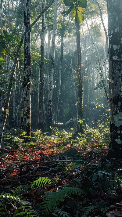 Misty Yucatan Forest, AI-generated forest phone wallpaper