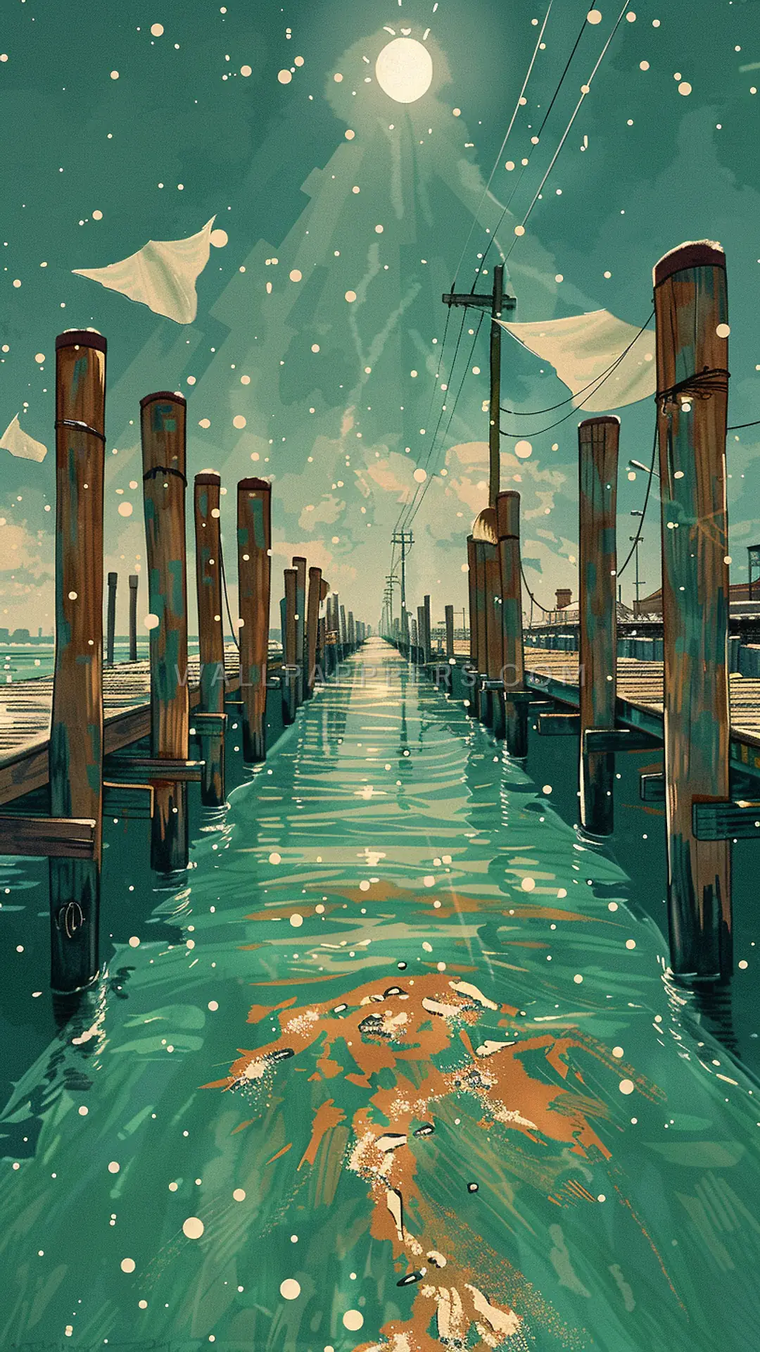 New Orleans Fishing Dock, AI-generated urban phone wallpaper
