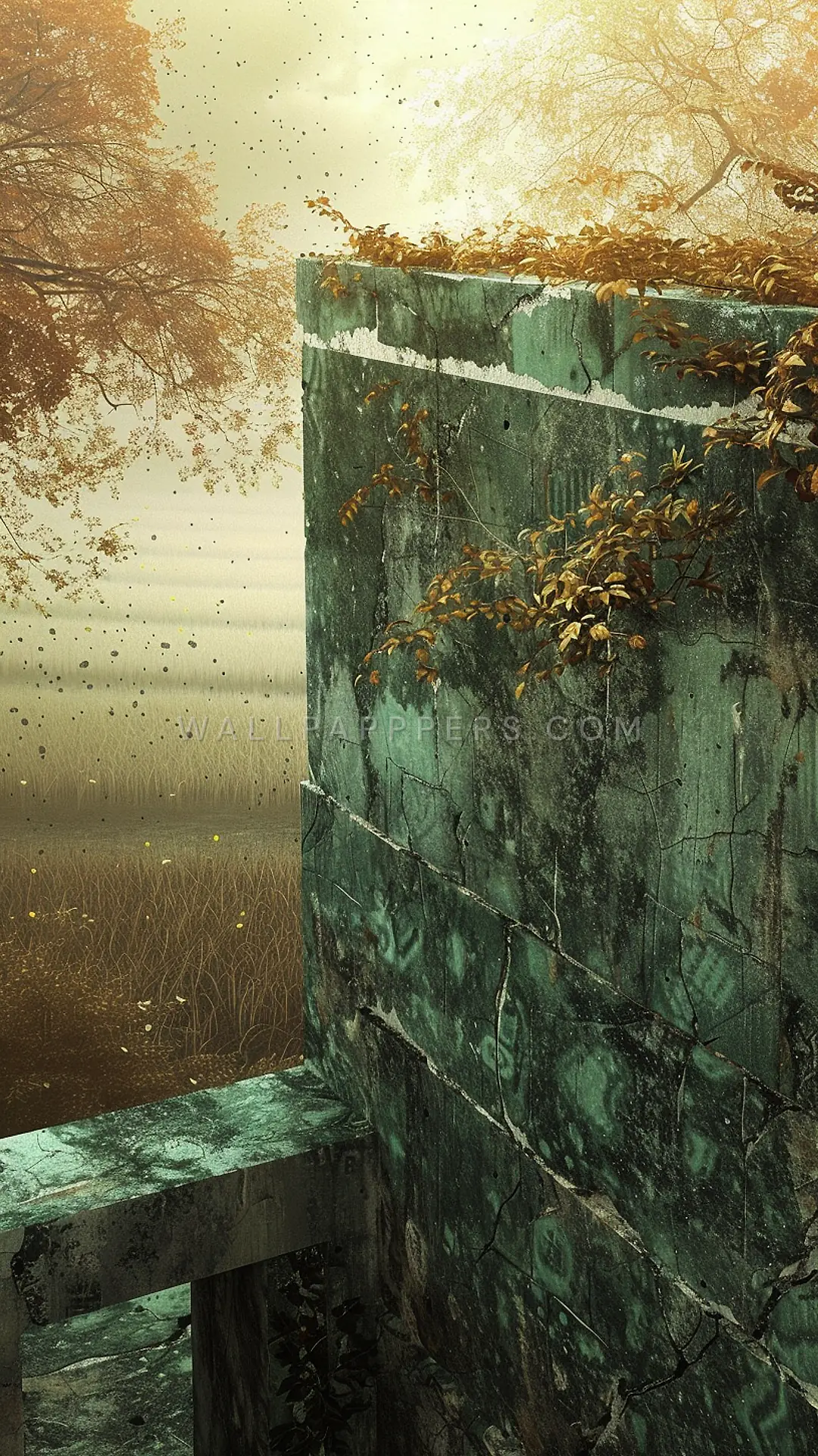 Weathered Stone Structure, AI-generated ruins phone wallpaper