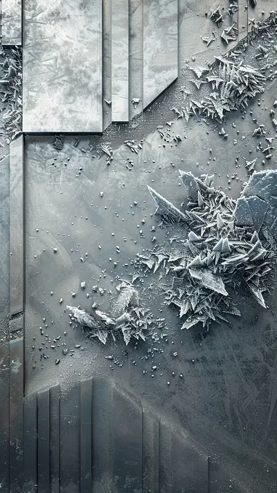 Frost Crystals on Steel, AI-generated geometric phone wallpaper