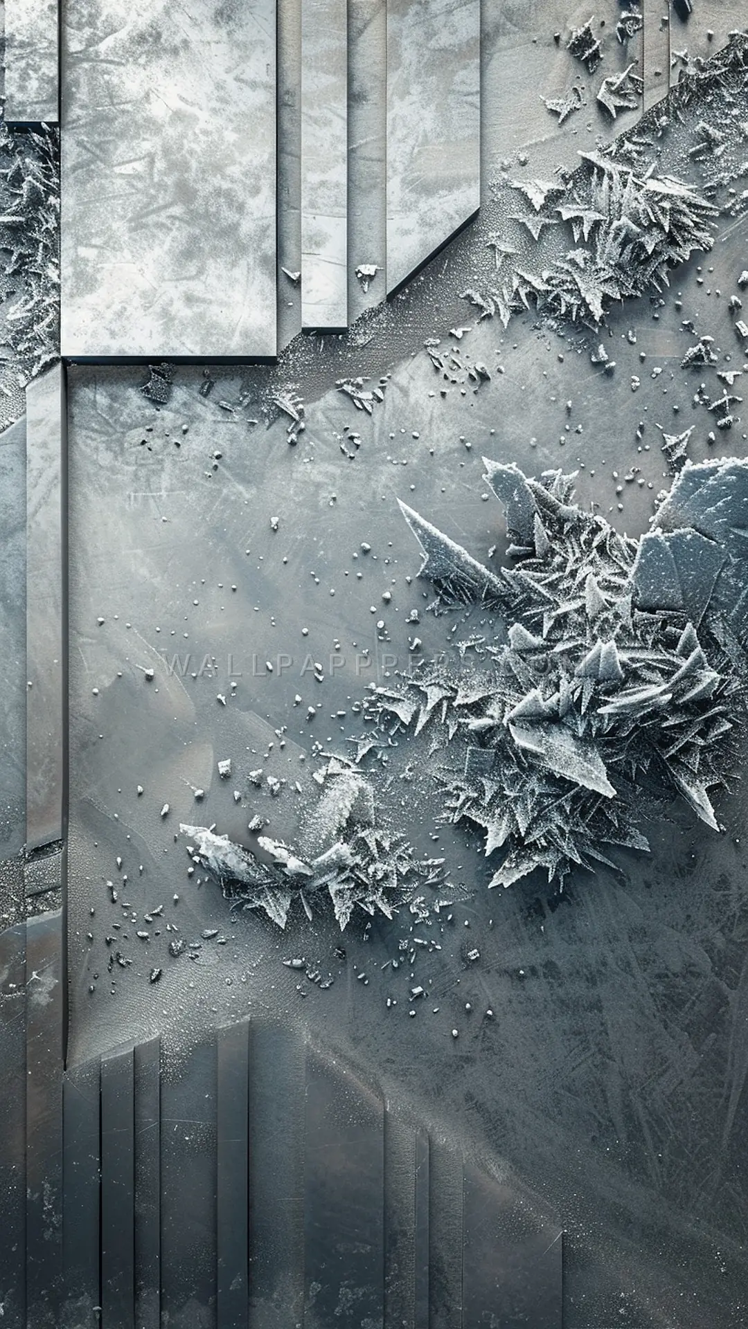 Frost Crystals on Steel, AI-generated geometric phone wallpaper