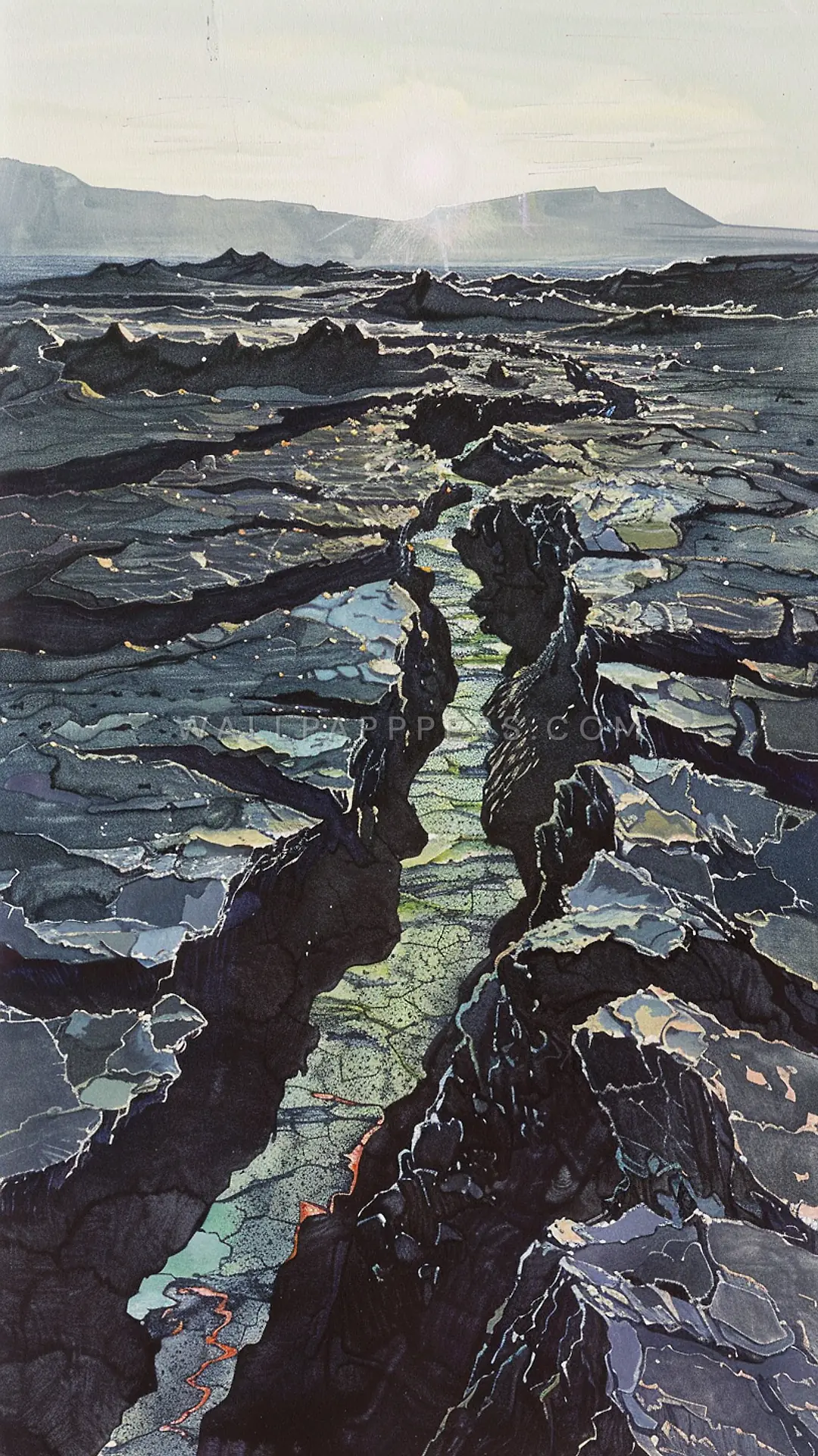 Icelandic Fissure Fields, AI-generated volcanic phone wallpaper