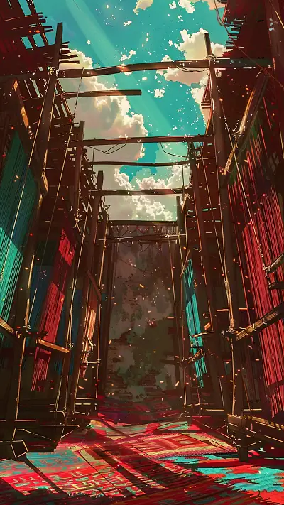 Vintage Weaving Workshop, AI-generated retro phone wallpaper