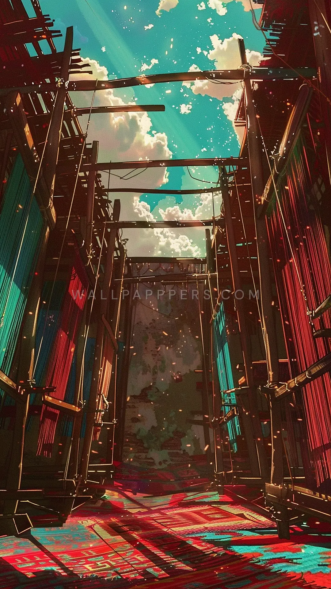Vintage Weaving Workshop, AI-generated retro phone wallpaper