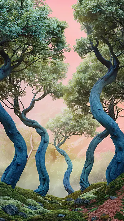 Whispering Grove of Trees, AI-generated fantasy phone wallpaper
