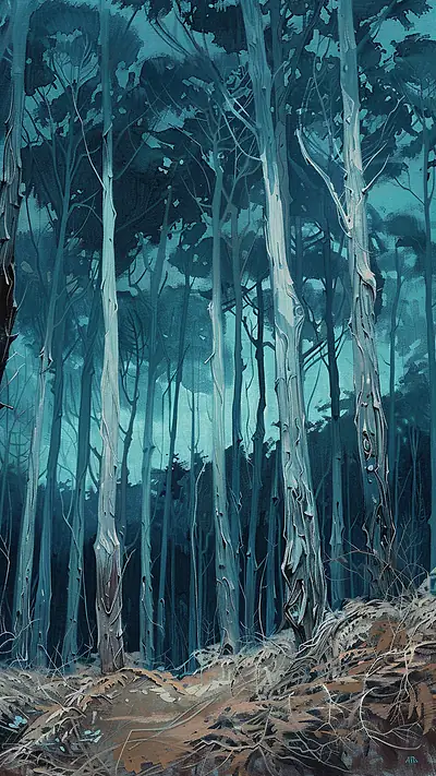 Hawaiian Forest at Dusk, AI-generated forest phone wallpaper