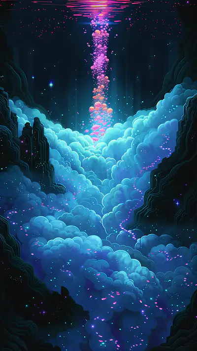 Glowing Plankton Valley, AI-generated underwater phone wallpaper