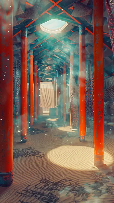 Inside a Mongolian Ger, AI-generated retro phone wallpaper