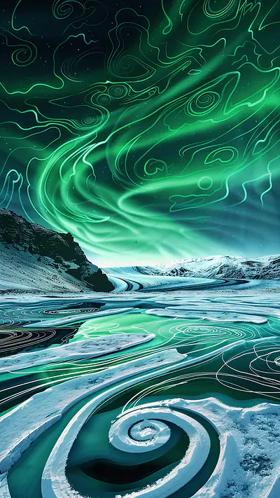 Icelandic Winter Aurora, AI-generated aurora phone wallpaper