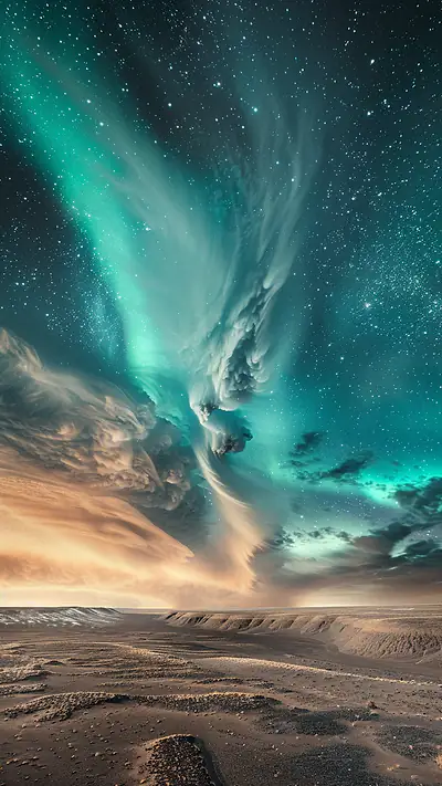 Twisted Aurora Display, AI-generated aurora phone wallpaper