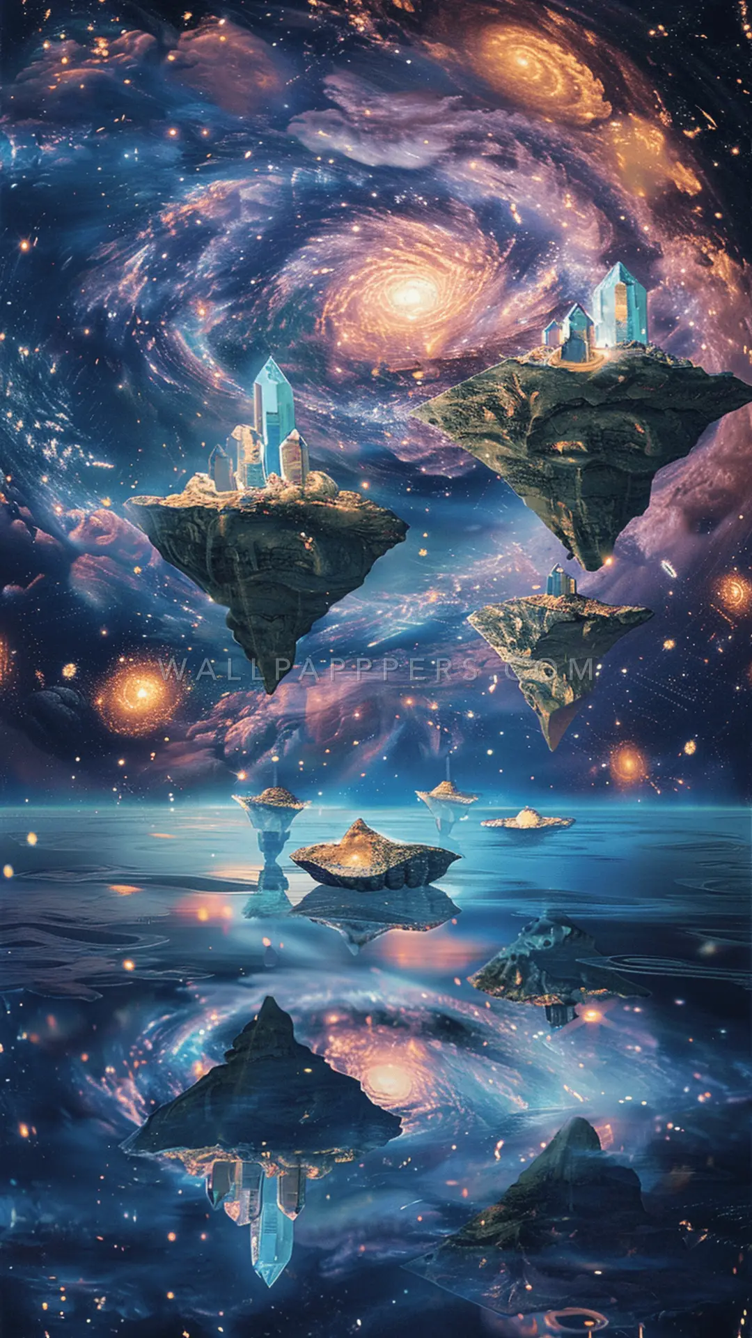 Floating Crystals In Space, AI-generated cosmic phone wallpaper