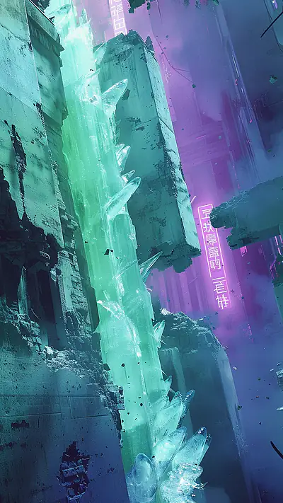 Urban Ice Plume, AI-generated cyberpunk phone wallpaper