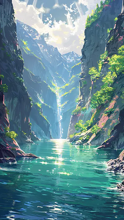 Norwegian Fjord Serenity, AI-generated ocean phone wallpaper