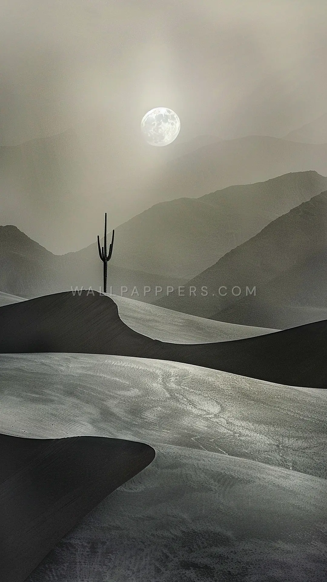 Moonlit Thar Desert Silhouette, AI-generated desert phone wallpaper