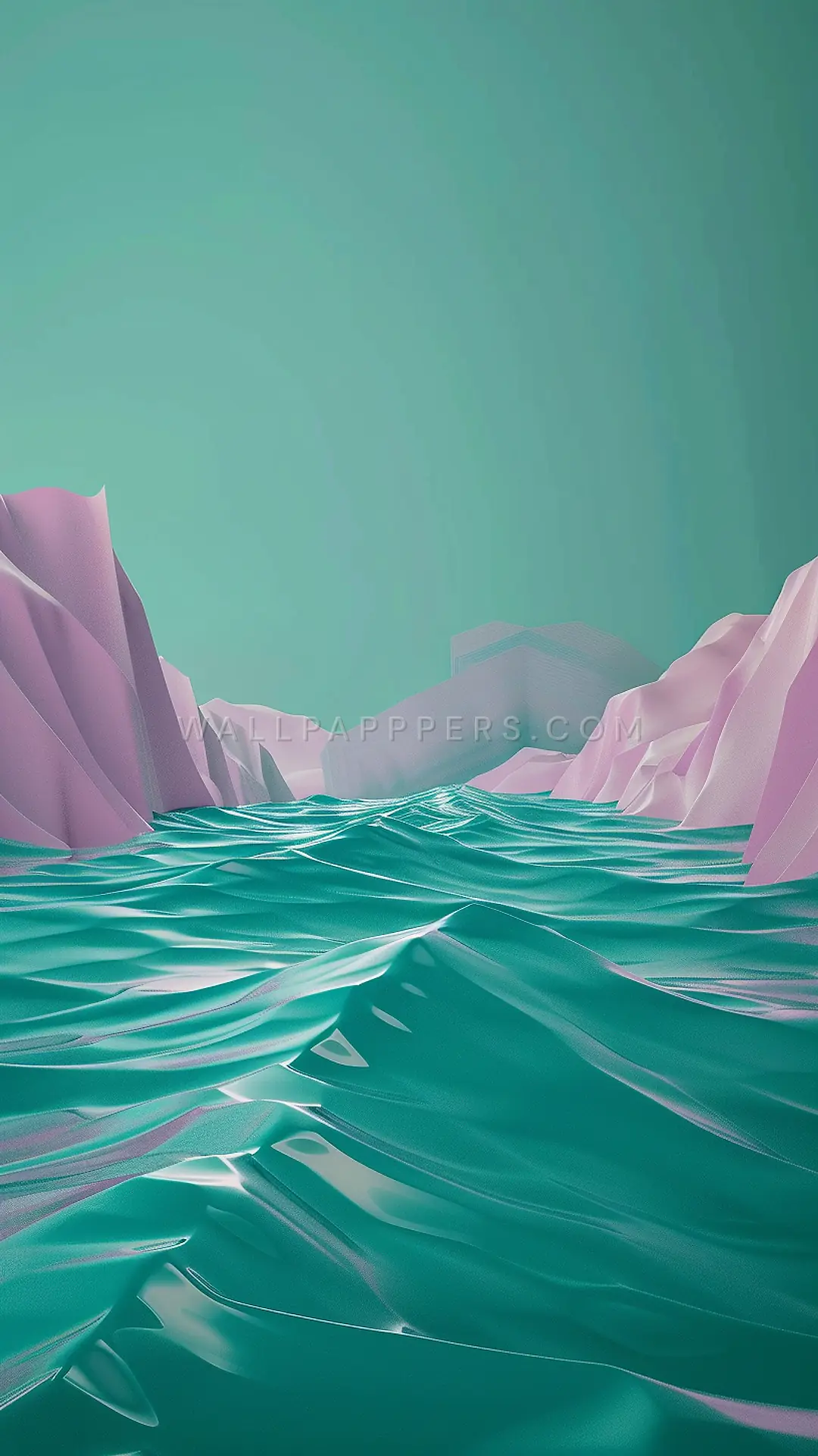 Teal Water Ripples, AI-generated vaporwave phone wallpaper