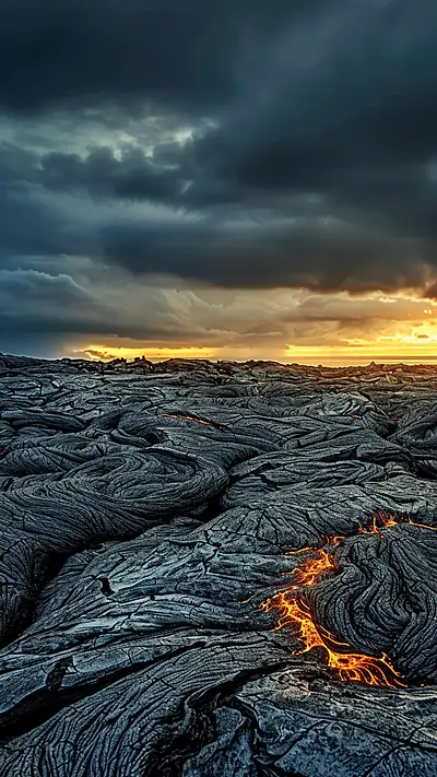 Lava Fields at Dusk, AI-generated volcanic phone wallpaper