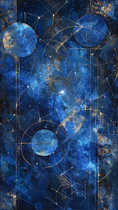 Nebula with Geometric Shapes, AI-generated sci-fi phone wallpaper