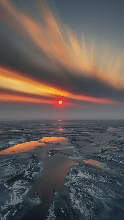 Yamal Tundra Under Smoky Sky, AI-generated weather phone wallpaper
