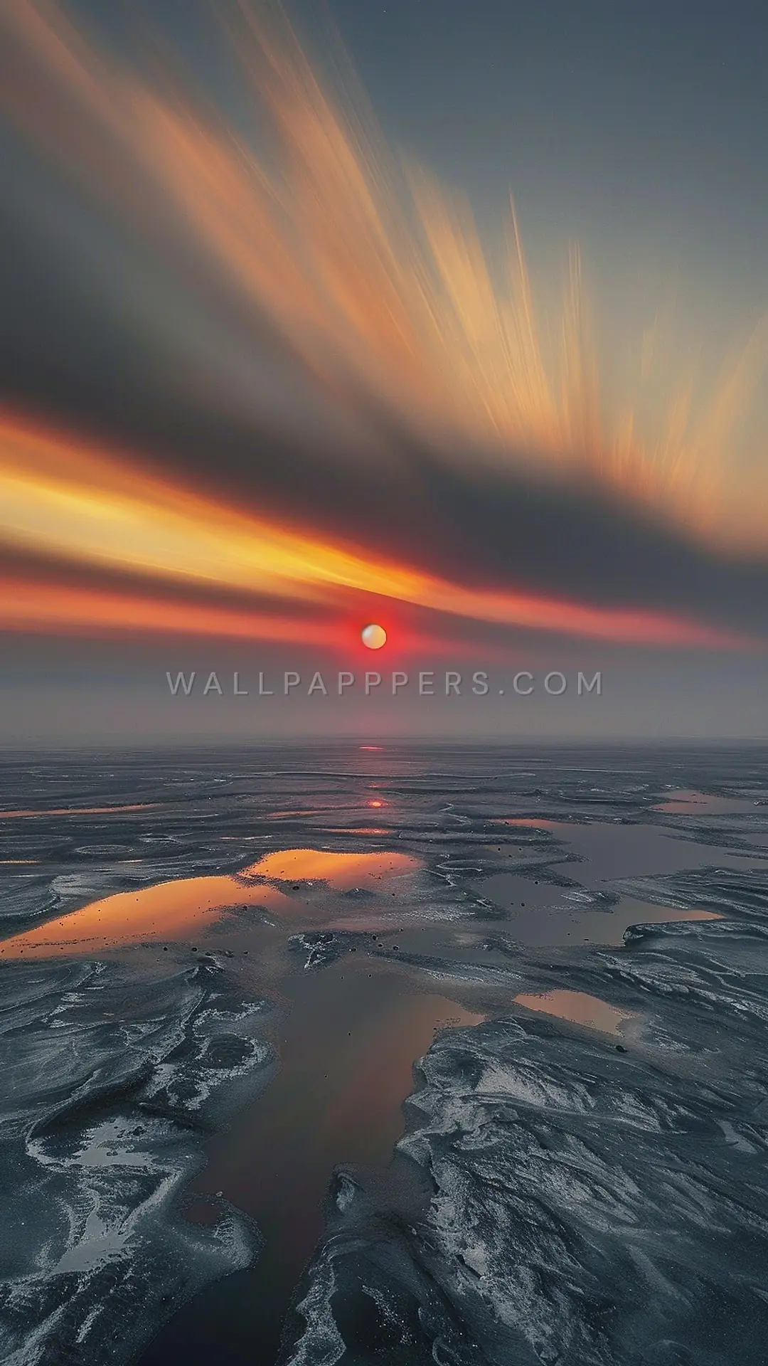 Yamal Tundra Under Smoky Sky, AI-generated weather phone wallpaper