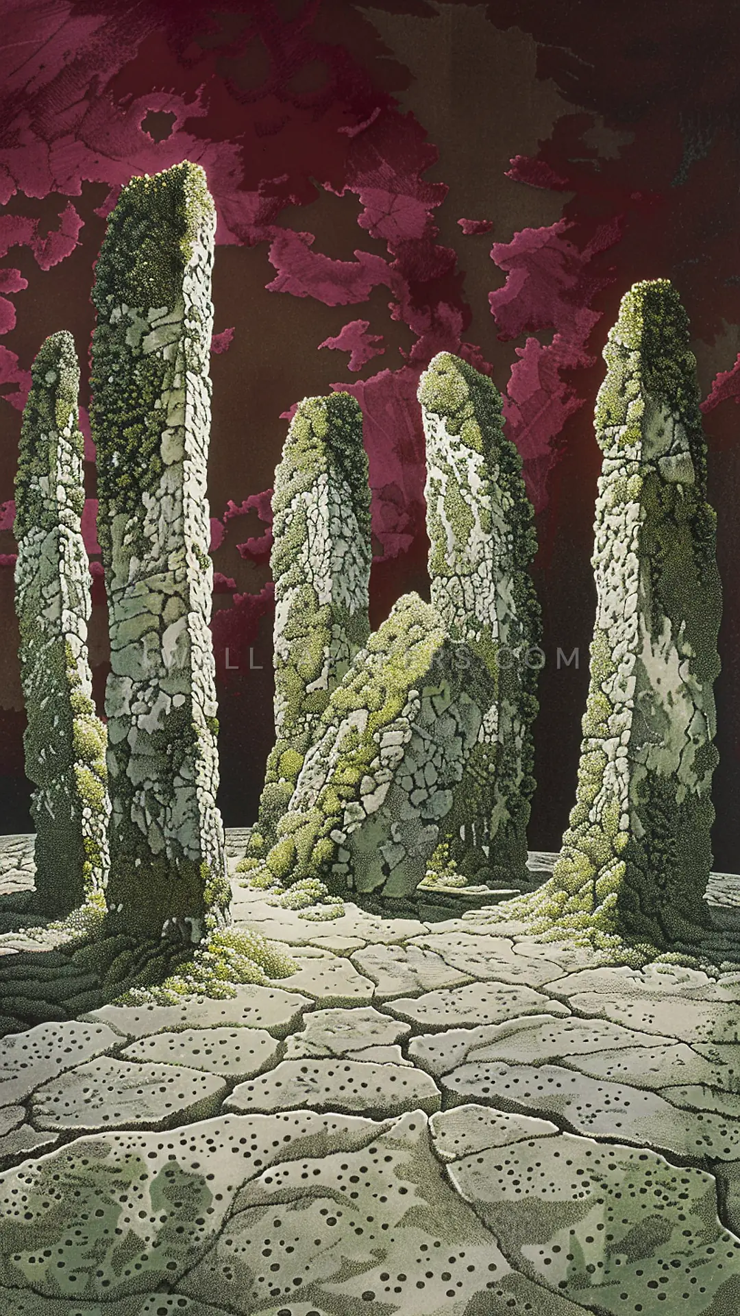 Ancient Standing Stones In Glade, AI-generated fantasy phone wallpaper