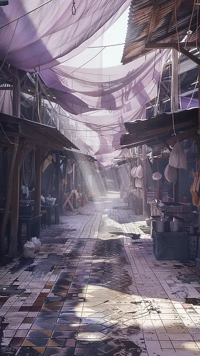 Bangkok Wet Market Street, AI-generated architecture phone wallpaper
