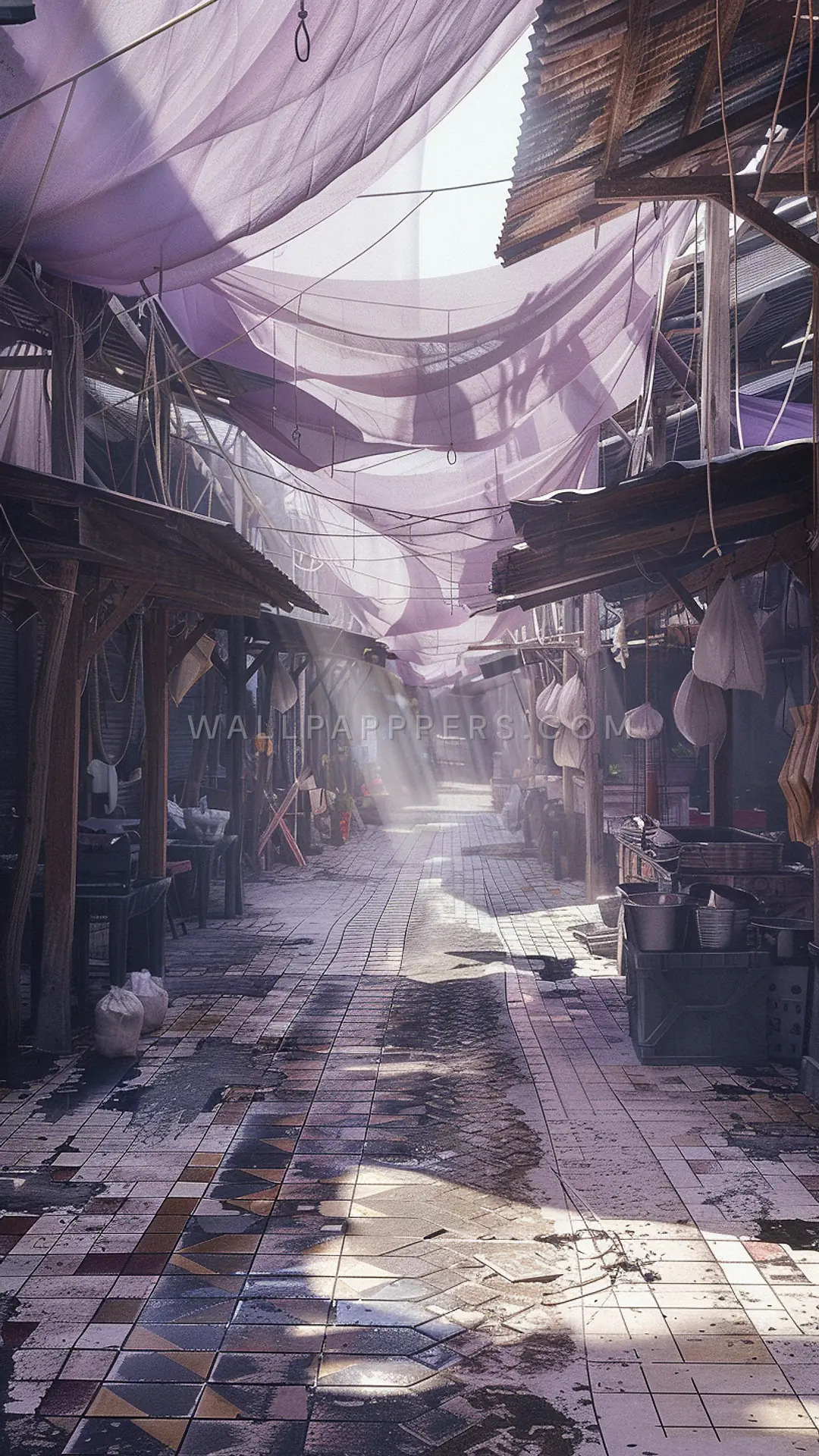 Bangkok Wet Market Street, AI-generated architecture phone wallpaper