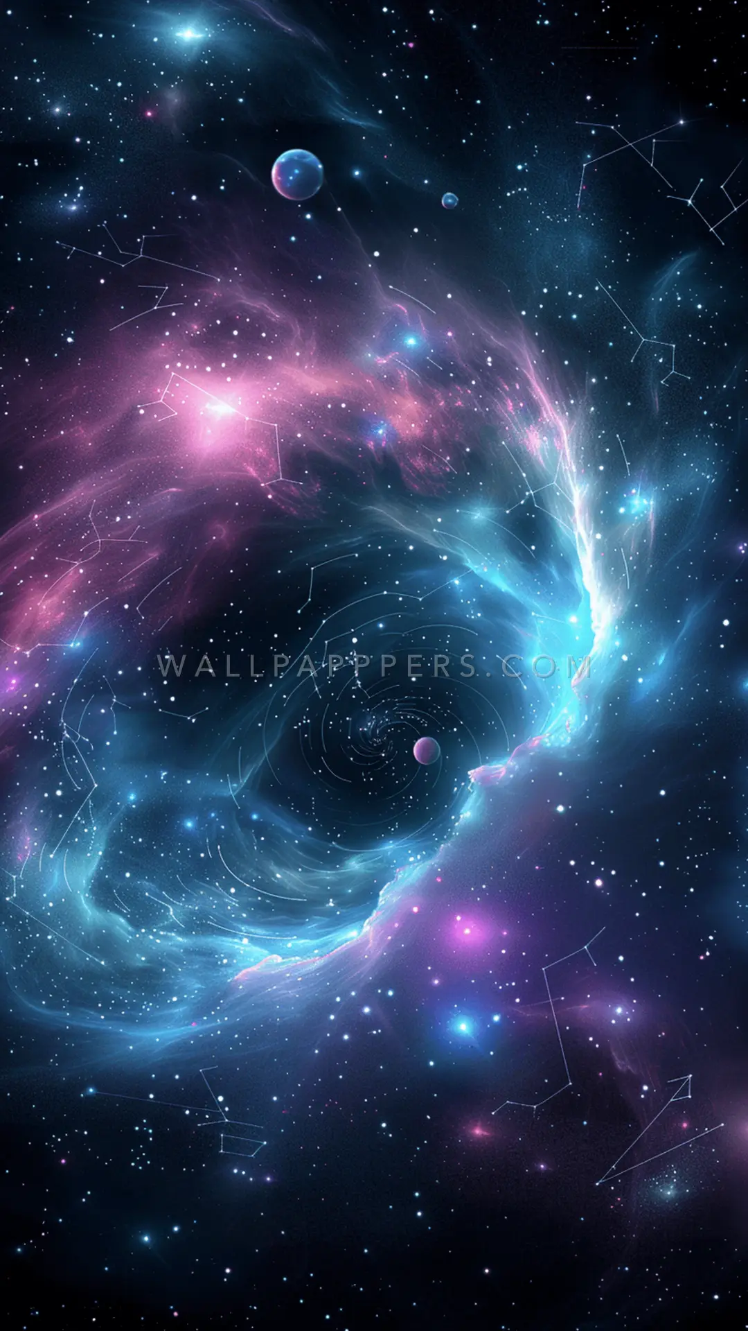 Cosmic Swirl With Stars, AI-generated cosmic phone wallpaper