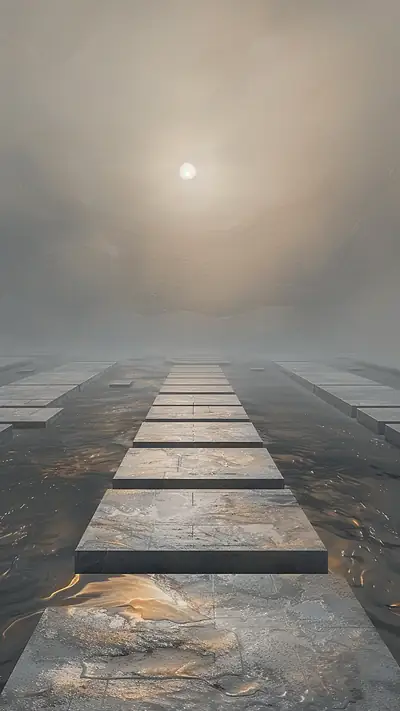 Symmetrical Fields Above Water, AI-generated abstract phone wallpaper