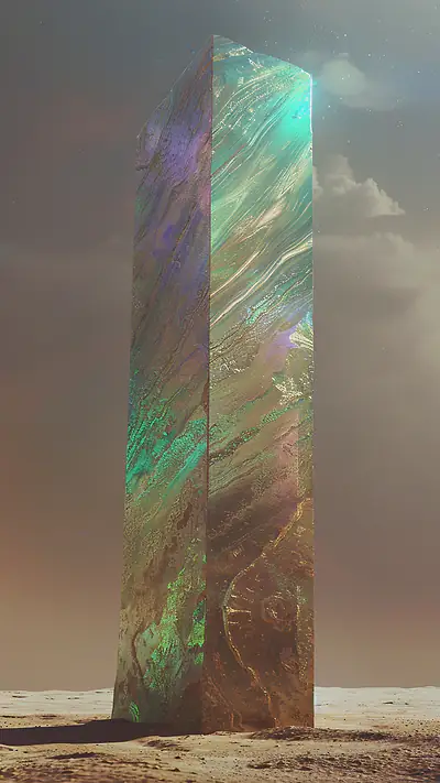 Towering Monolith in Plain, AI-generated fantasy phone wallpaper