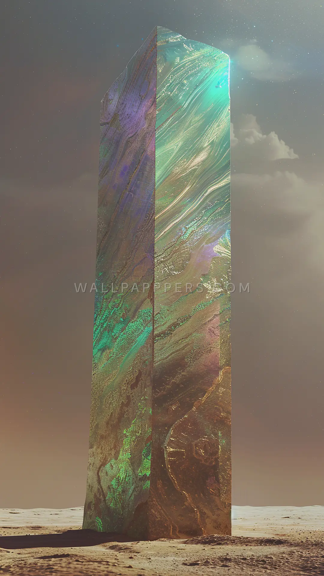 Towering Monolith in Plain, AI-generated fantasy phone wallpaper