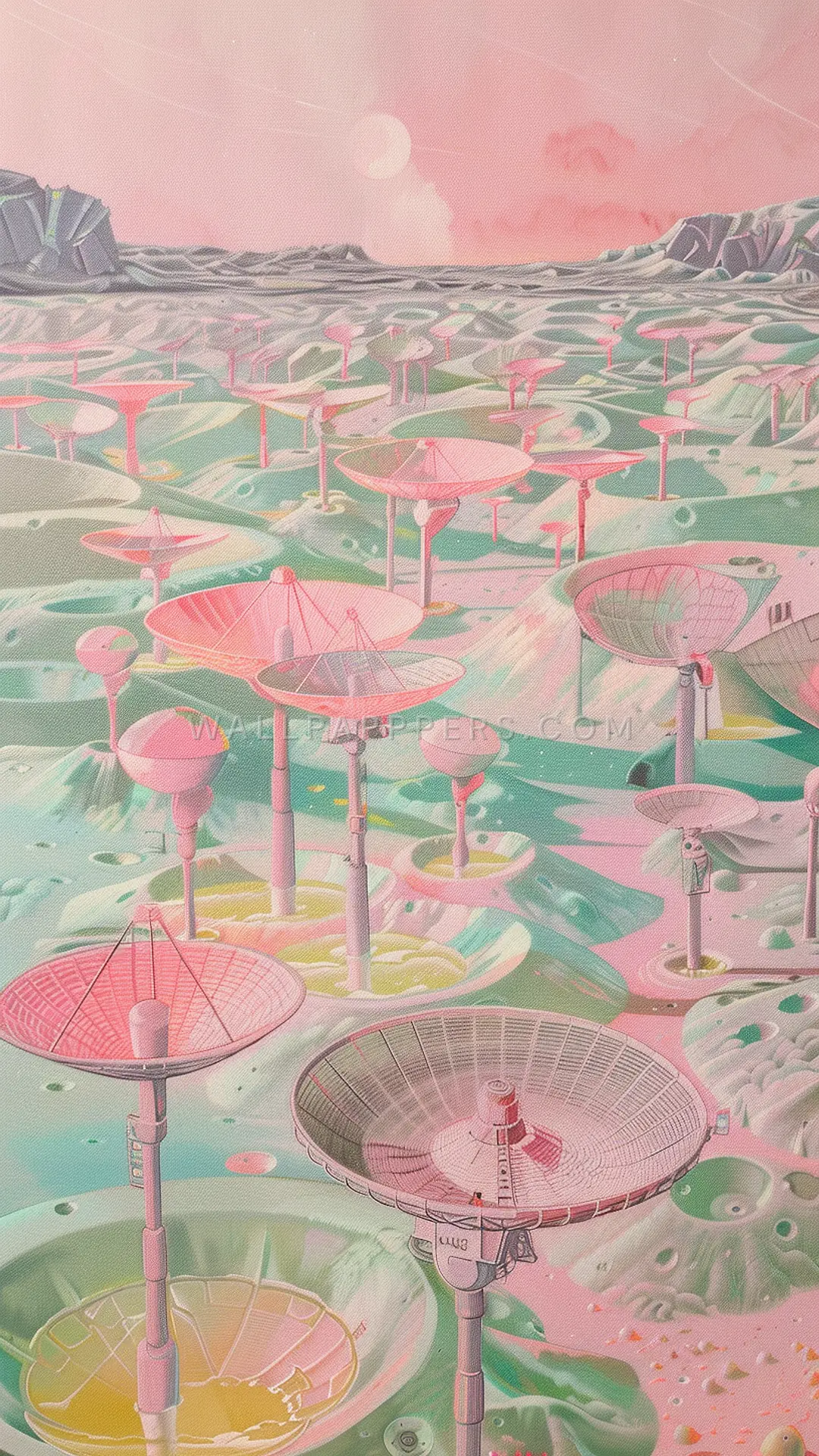 Lunar Radio Dishes, AI-generated cyberpunk phone wallpaper