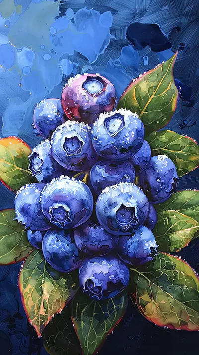 Frosted Blueberry Cluster, AI-generated flora phone wallpaper