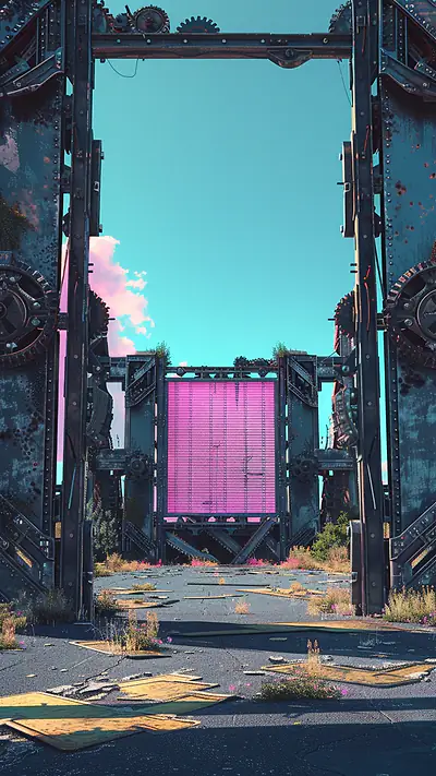 Abandoned Steampunk Cinema, AI-generated steampunk phone wallpaper