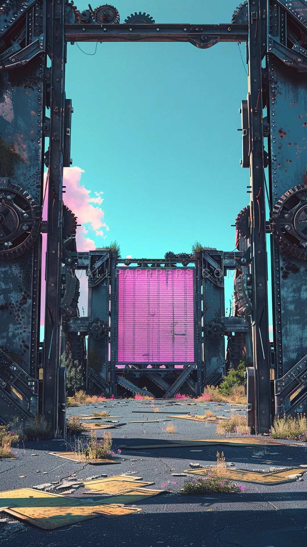 Abandoned Steampunk Cinema, AI-generated steampunk phone wallpaper