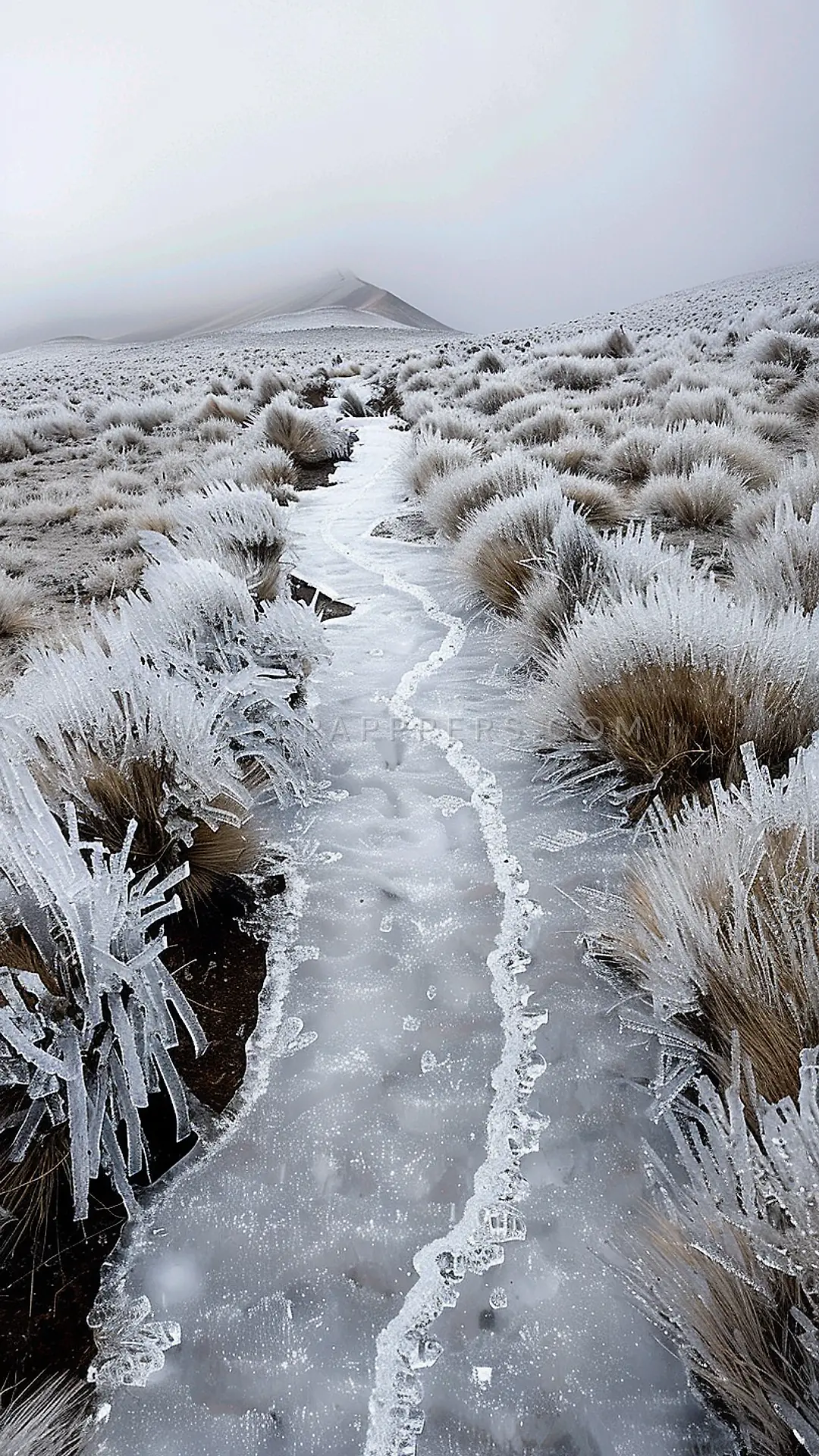 Andean Ice Path, AI-generated crystals phone wallpaper